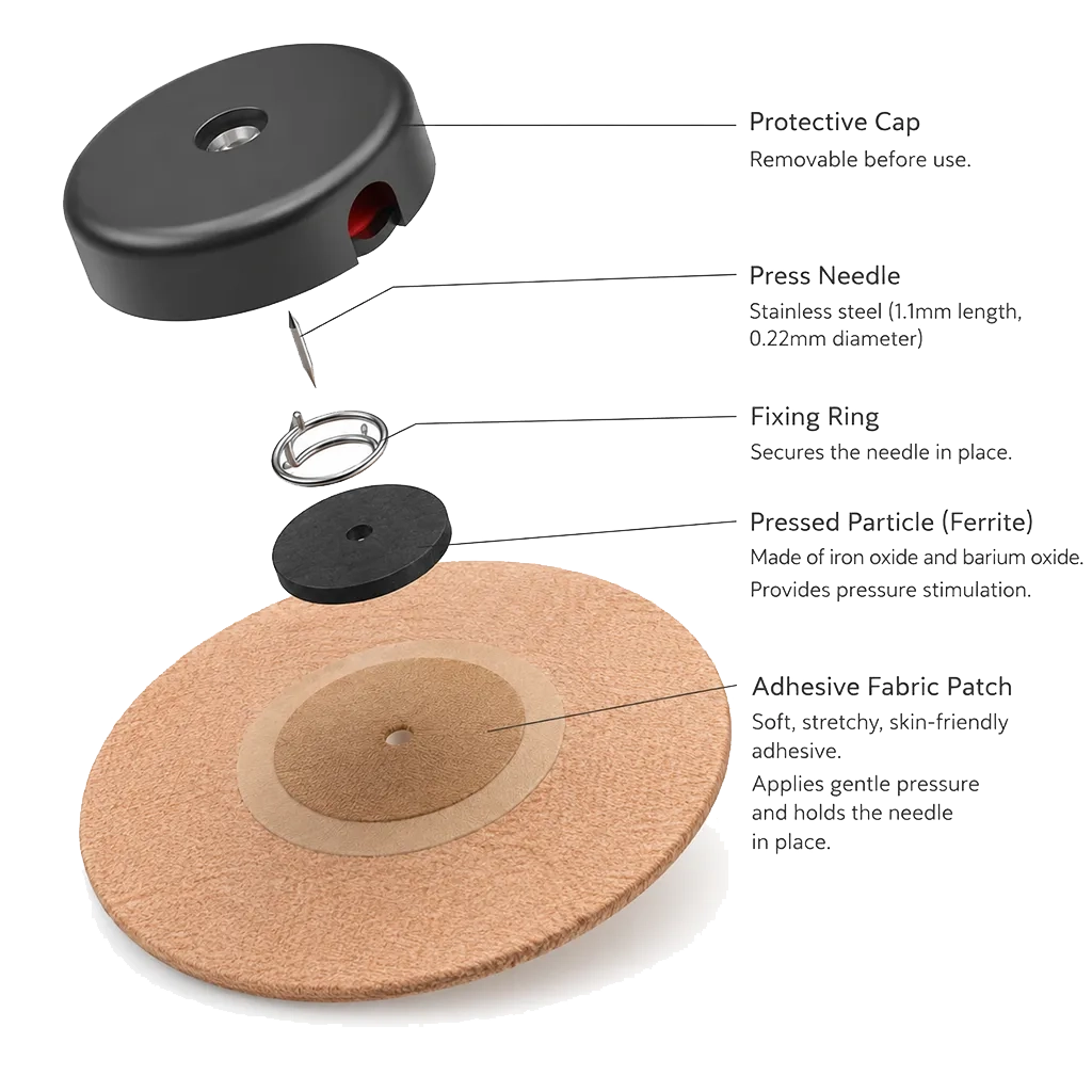 Sporuban isometric diagram showing iron oxide granule, intradermal needle, and cloth tape